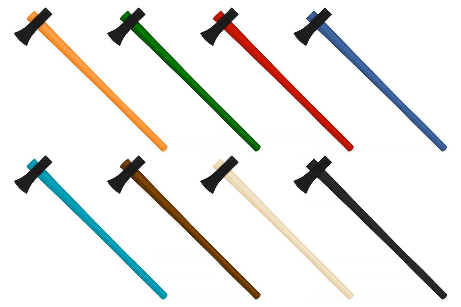 Illustration on theme big kit steel axes with wooden handle vector