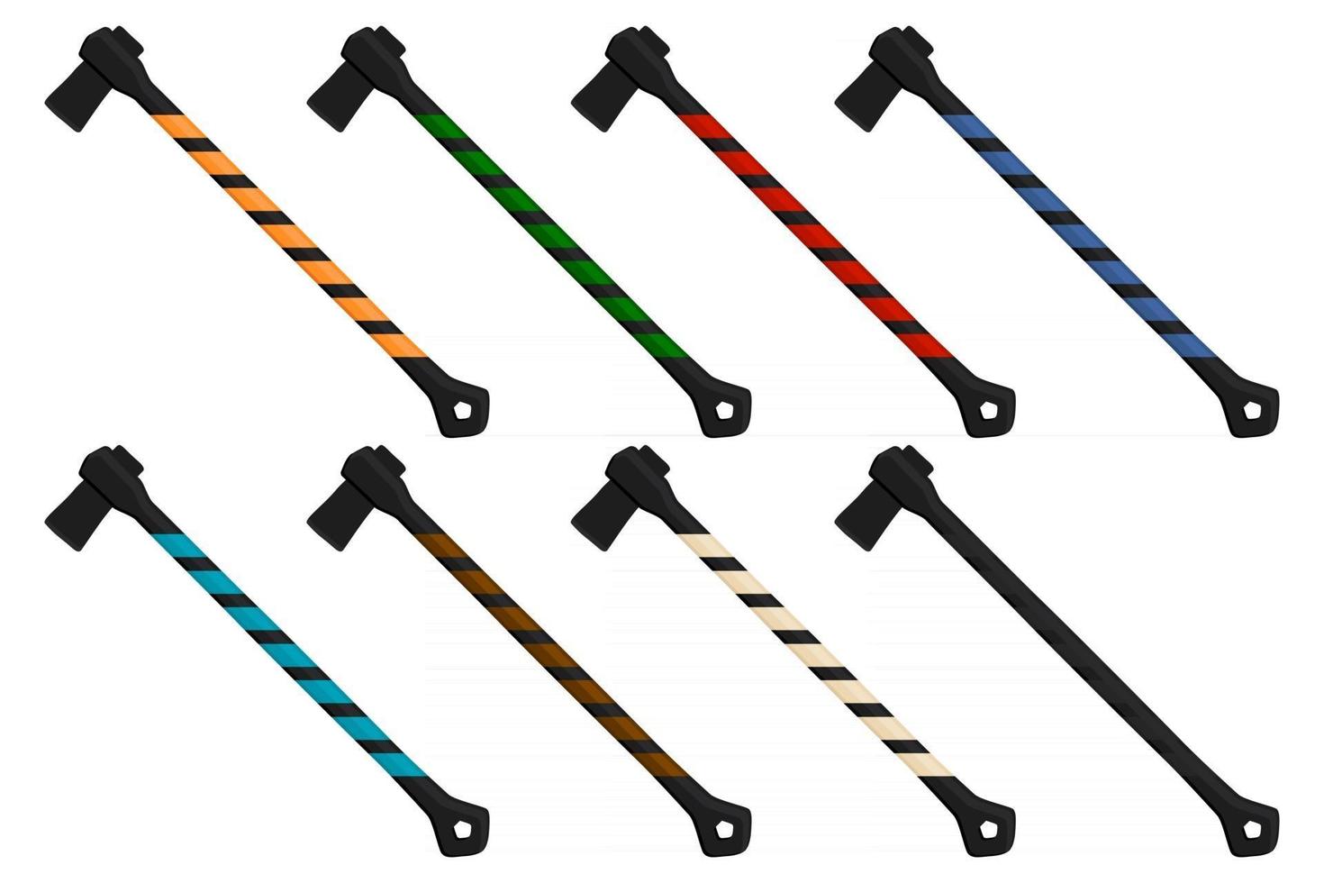 Illustration on theme big kit steel axes with wooden handle vector