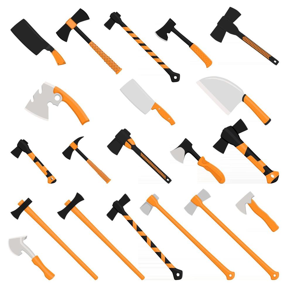 Illustration on theme big kit steel axes with wooden handle vector