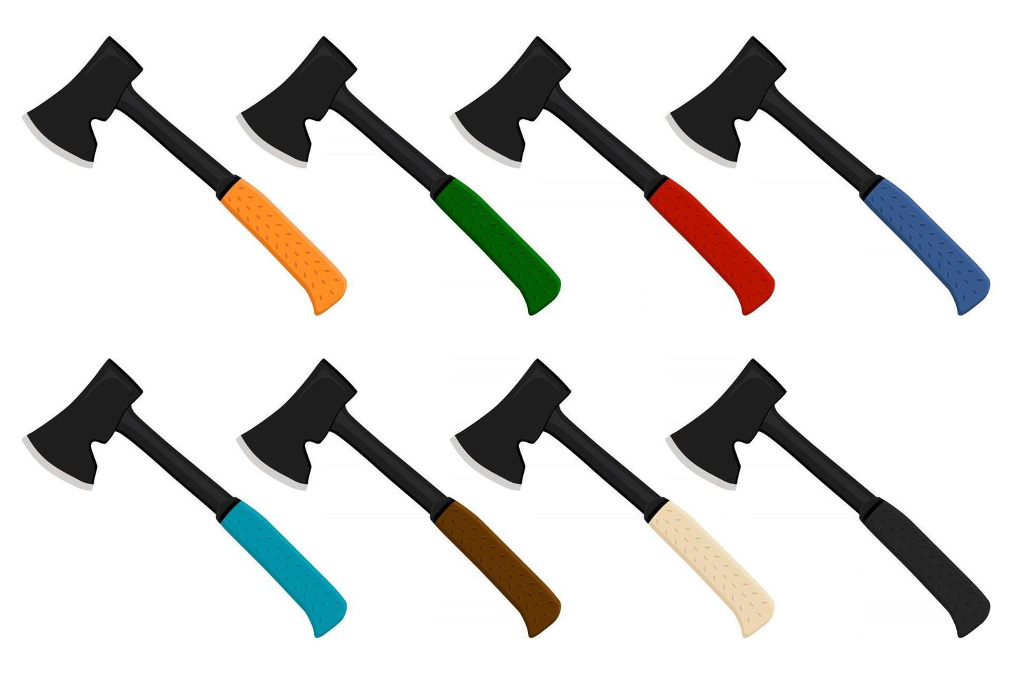 Illustration on theme big kit steel axes with wooden handle vector