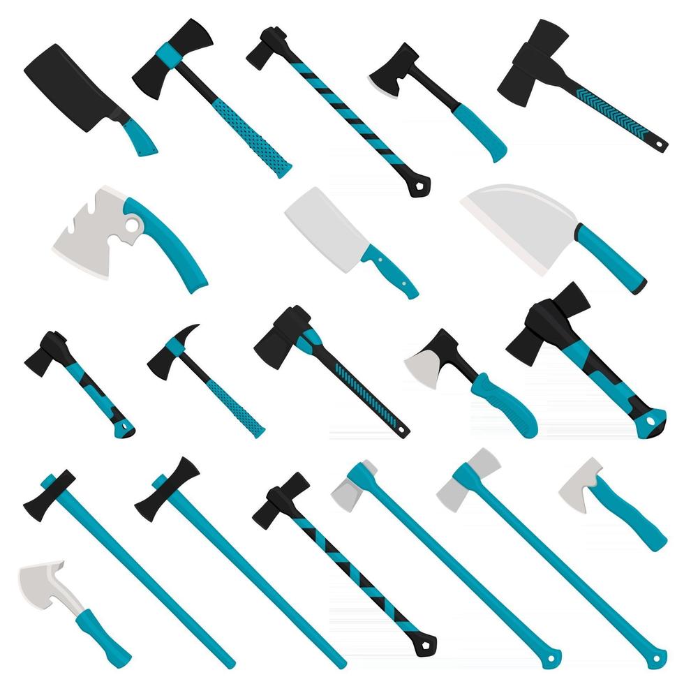 Illustration on theme big kit steel axes with wooden handle vector