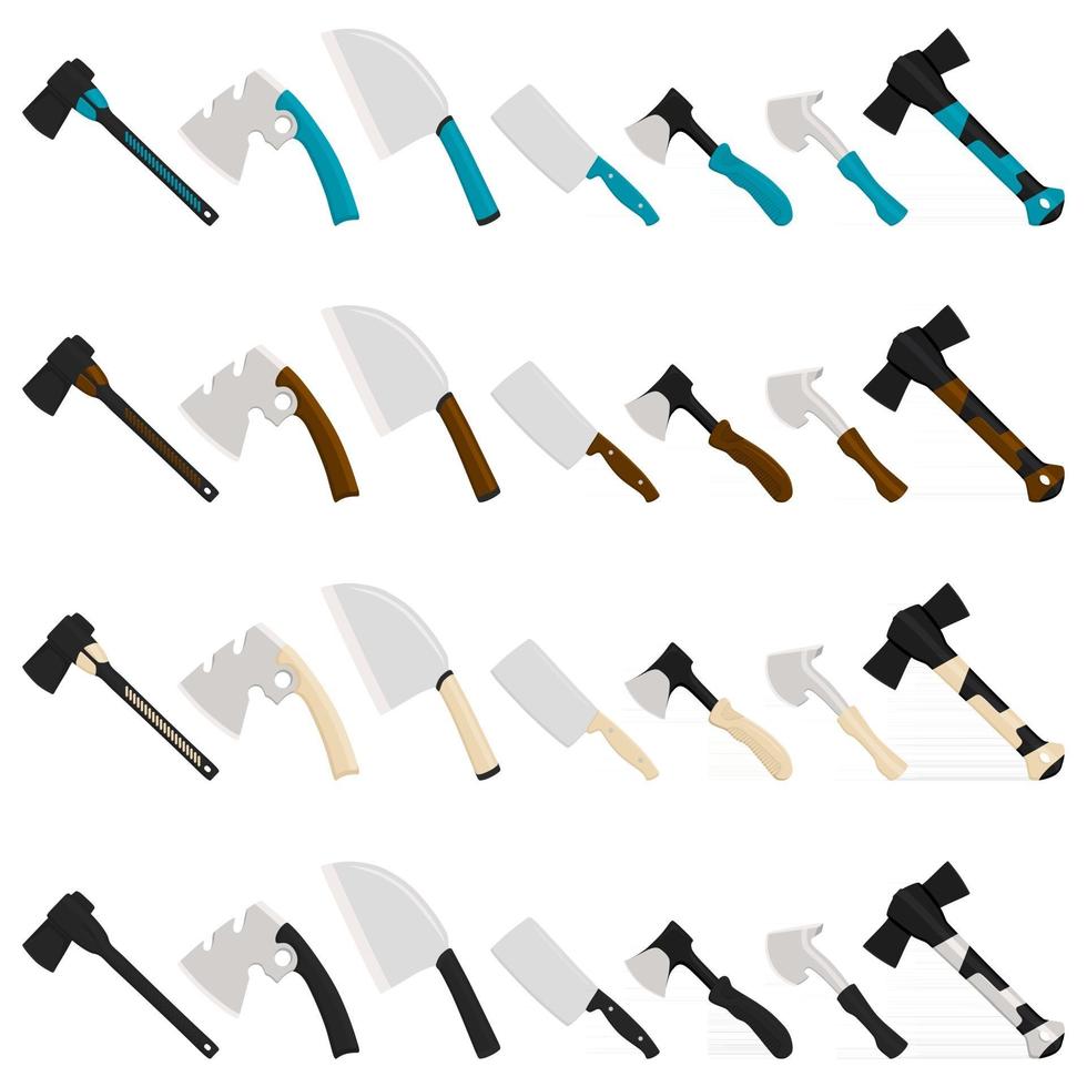 Illustration on theme big kit steel axes with wooden handle vector