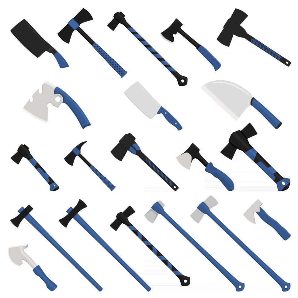 Illustration on theme big kit steel axes with wooden handle vector