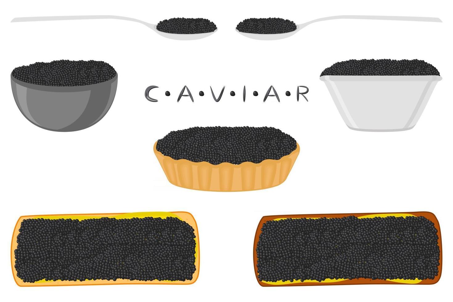 Ilustración sobre el tema del gran conjunto de varios tipos de caviar de pescado vector