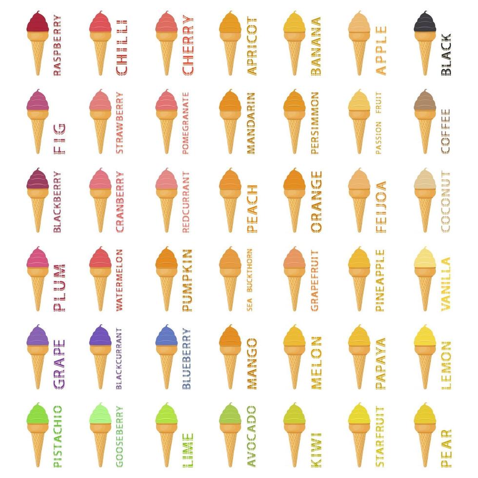 Big colorful set different types natural ice cream vector