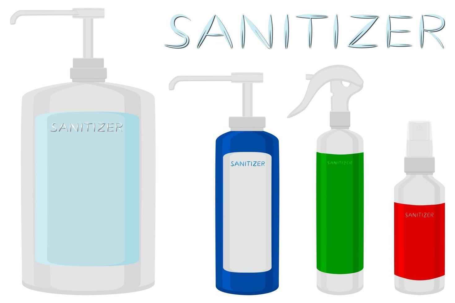 Set of different model sanitizer in soap dispenser for disinfection vector