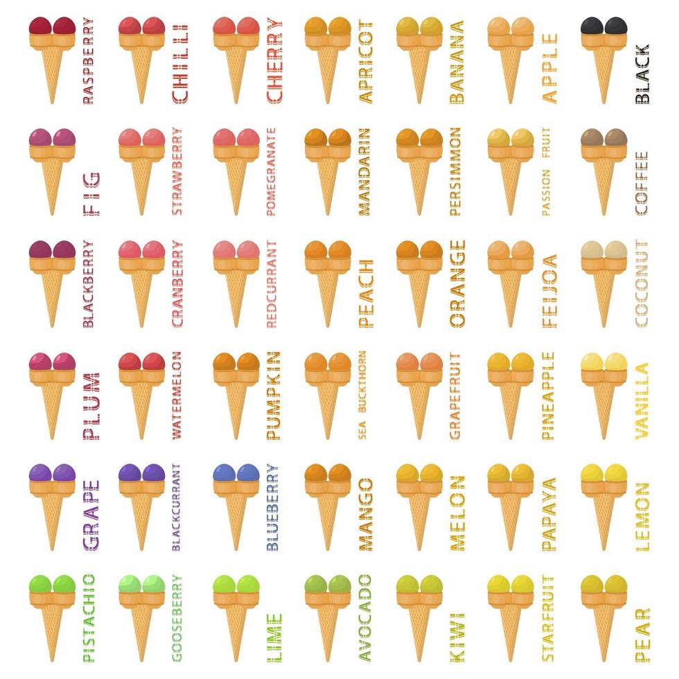 Big colorful set different types natural ice cream vector