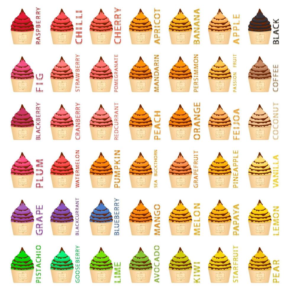 Big colorful set different types natural ice cream vector