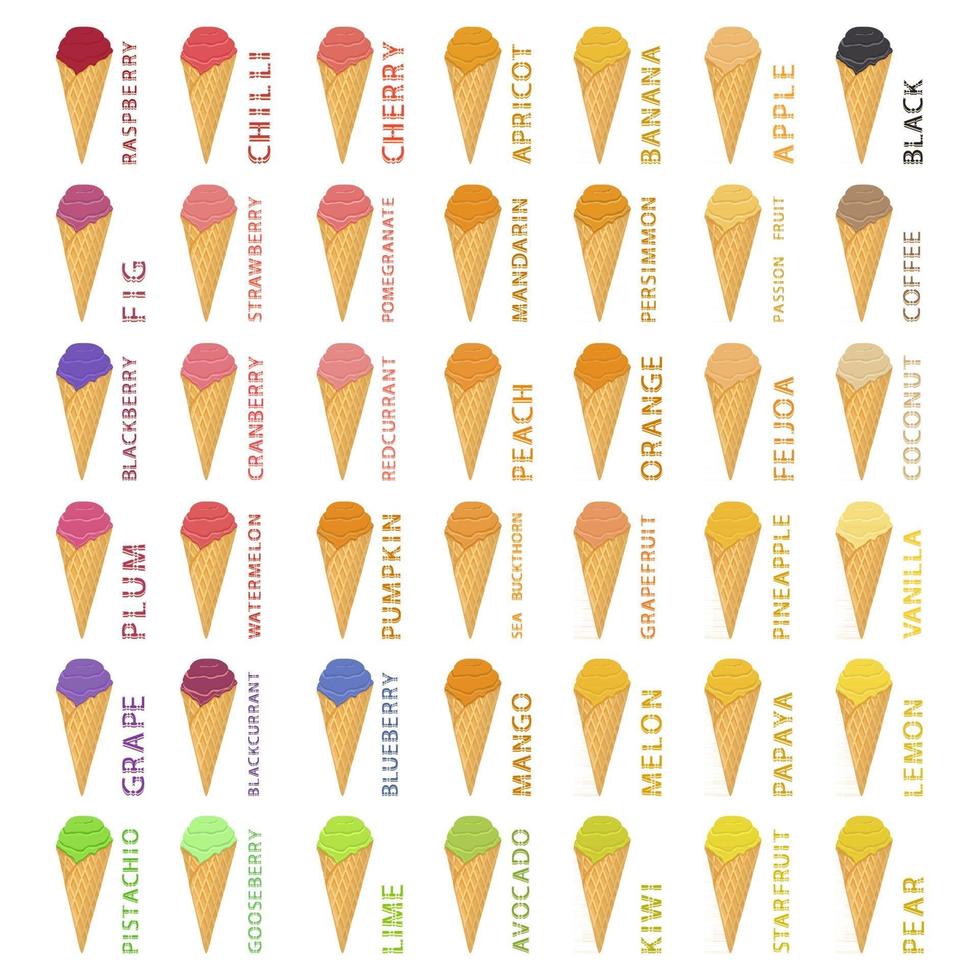 Gran colorido conjunto de diferentes tipos de helado natural. vector