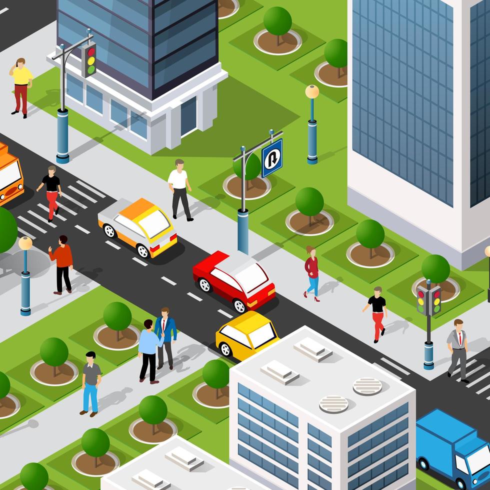 Isometric 3D illustration of the city quarter with houses vector