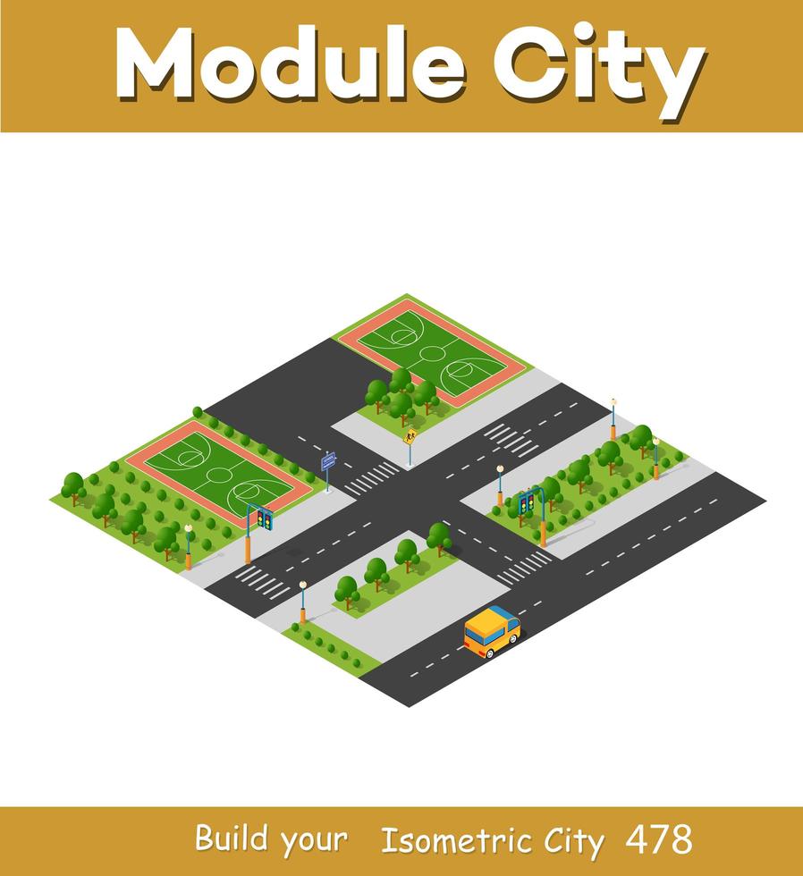 Isometric 3d block module of the district part of vector