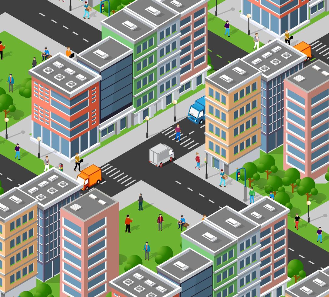 Isometric 3D illustration of the city quarter with houses vector