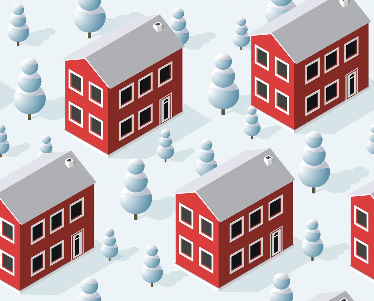 Christmas city isometric urban winter quarter in the snow vector