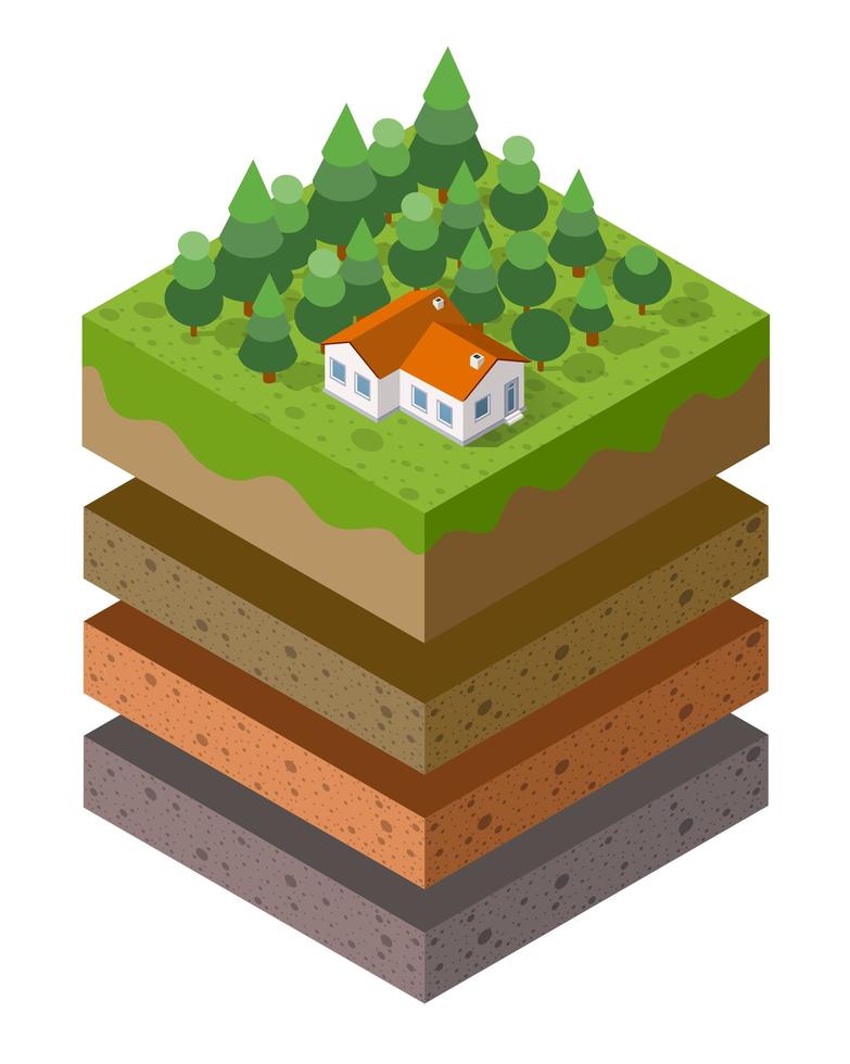 capas de suelo sección transversal geológica hierba verde vector