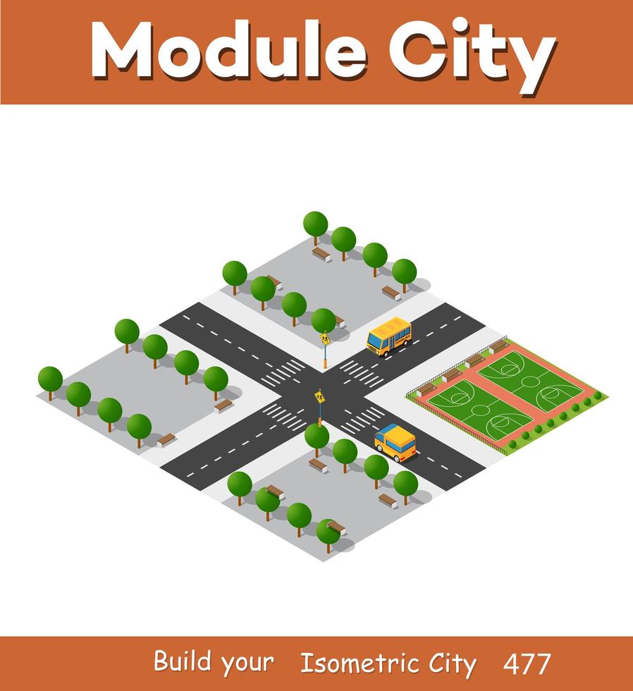 Isometric 3d block module of the district part of vector