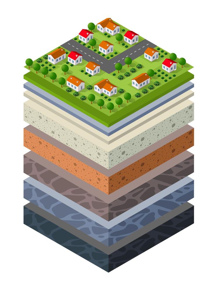 Soil Layers cross section geological green grass vector