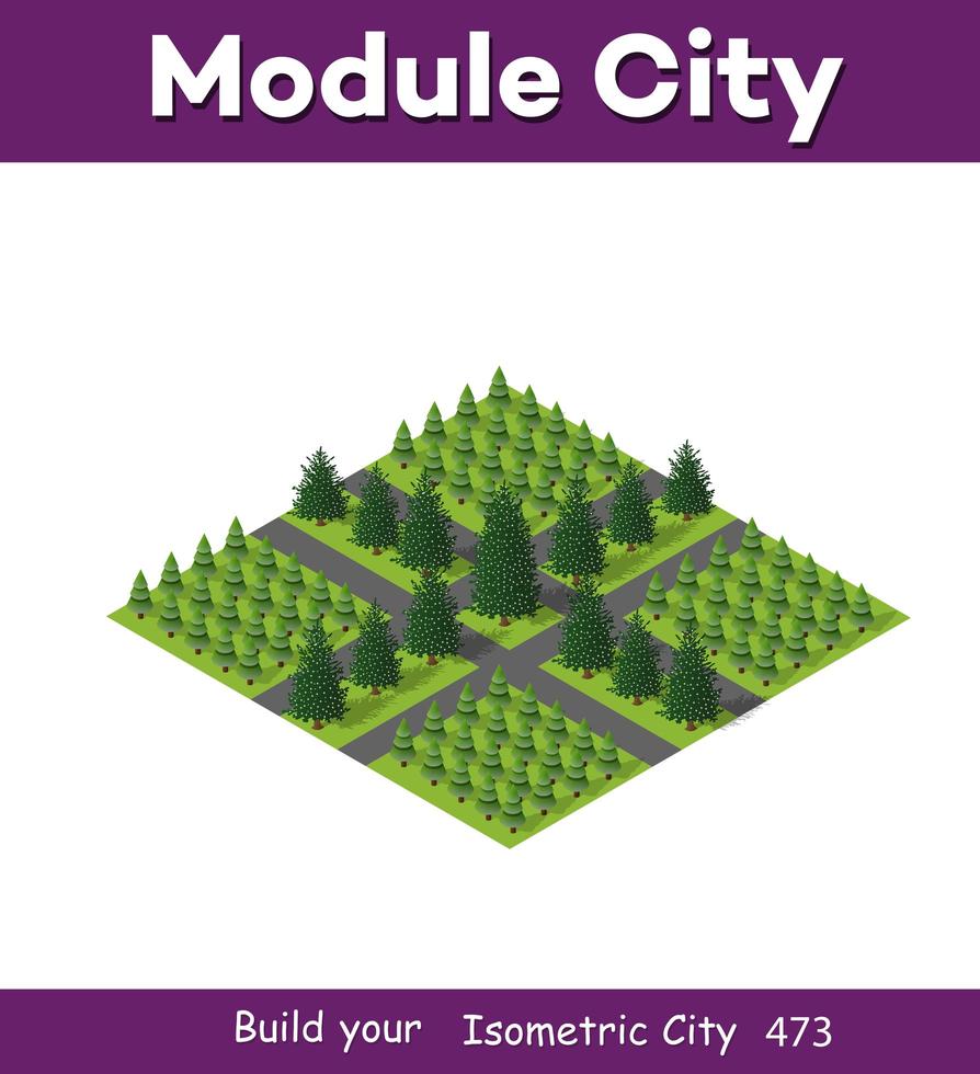 Isometric 3d park with a green tree of summer vector