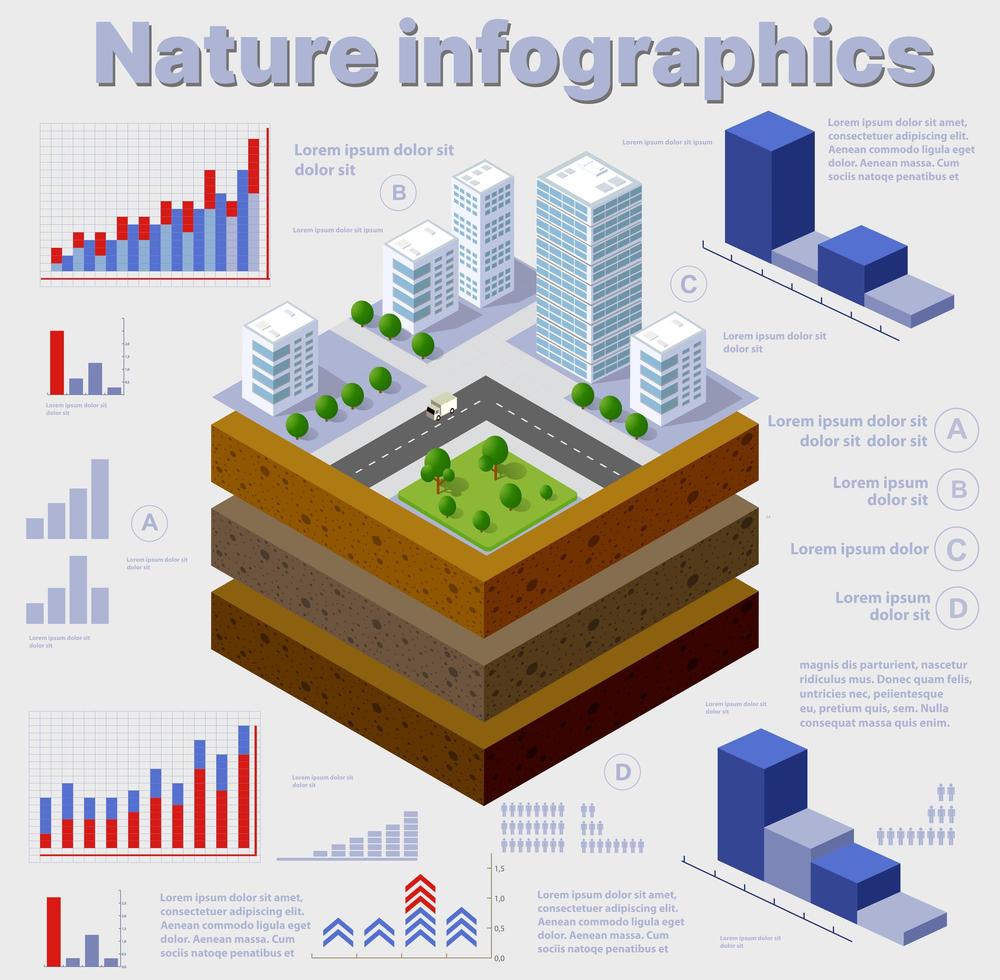 infografía naturaleza capas geológicas y subterráneas isométricas vector