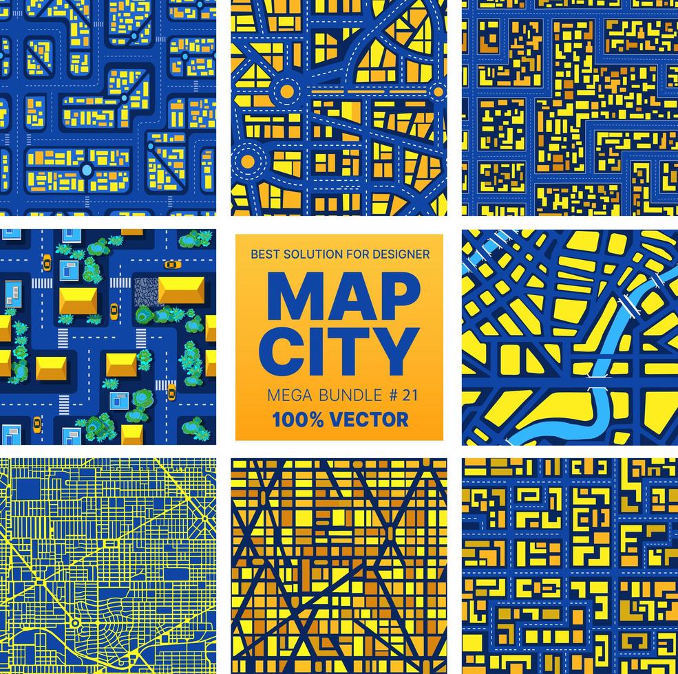 Background city map set pattern repeating vector
