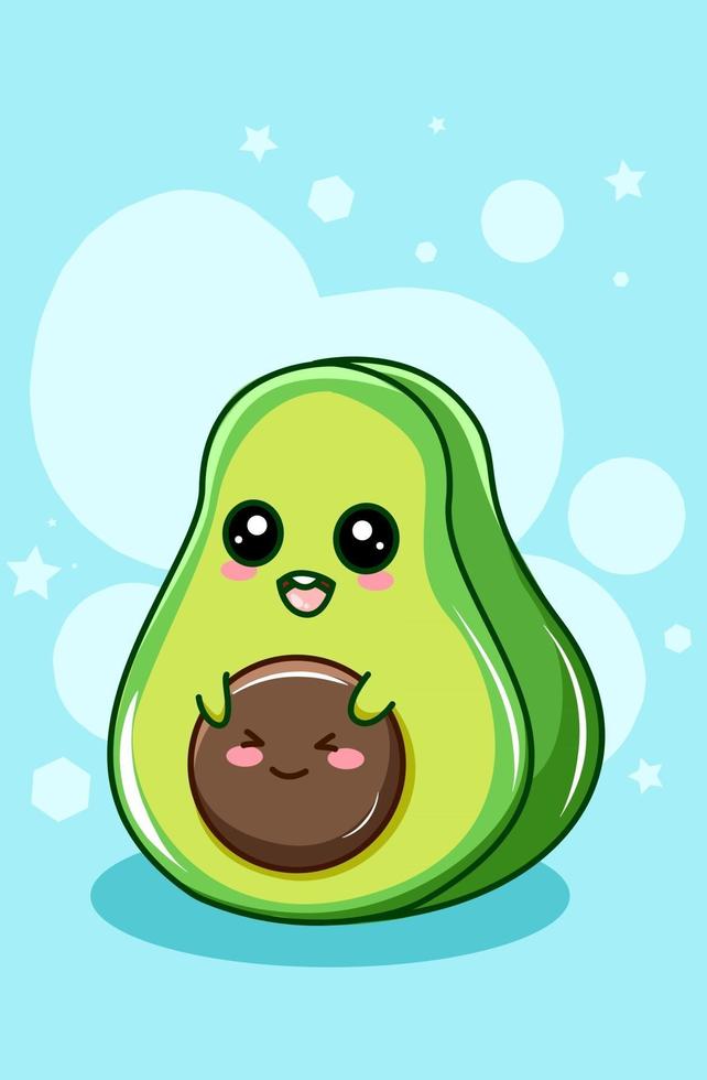 Cute and funny small avocado cartoon illustration vector