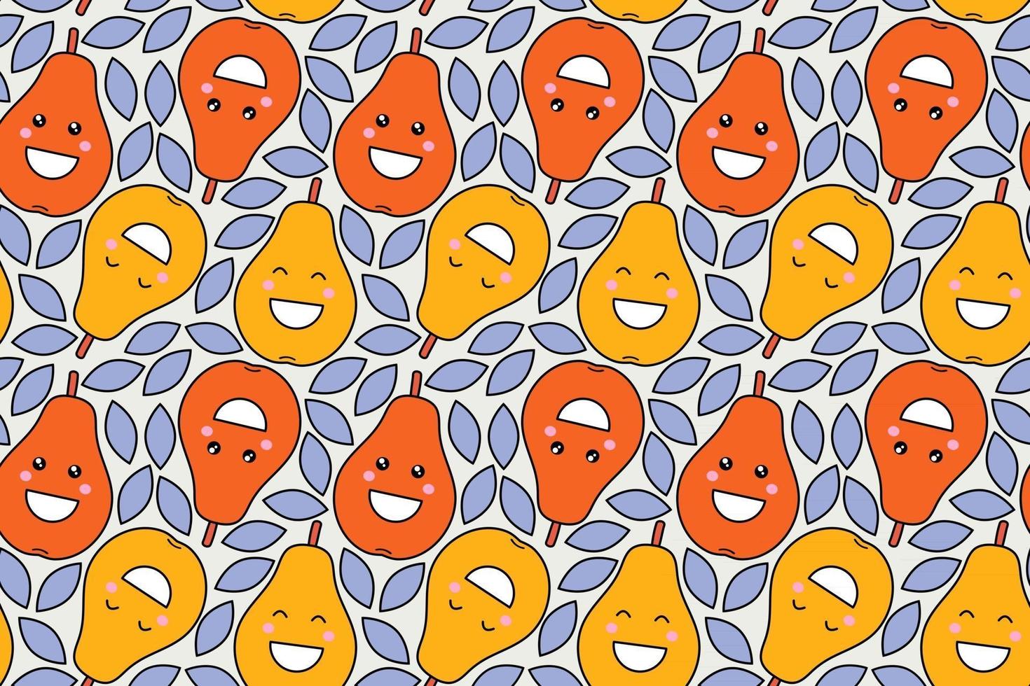 Happy kawaii fruits prints for kids Cute seamless pattern with smiley pears in cartoon style vector