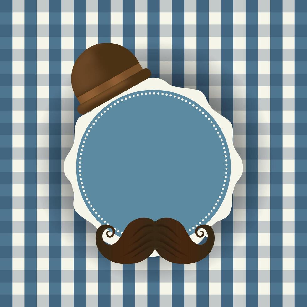 Sombrero con bigote alrededor de diseño de vector de sello de sello