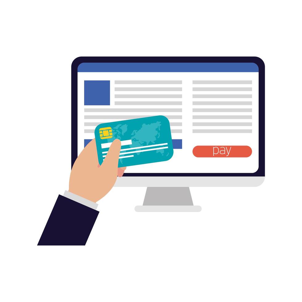 business online ecommerce in desktop with credit card vector