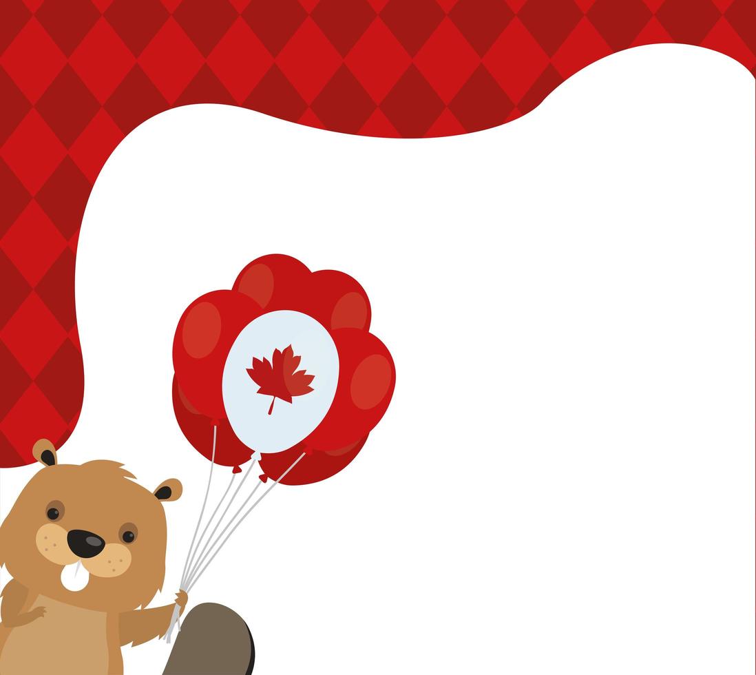 Canadian beaver with balloon of happy canada day vector design