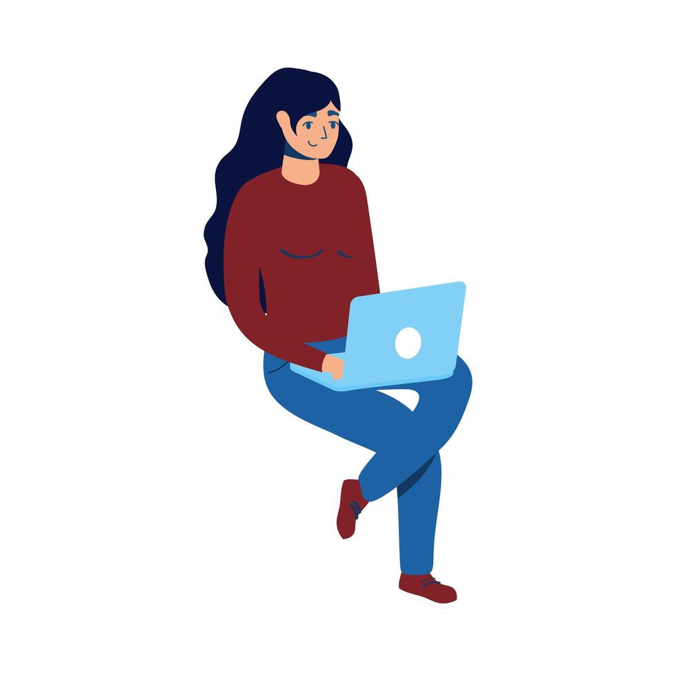 mujer, usar la computadora portátil, computadora portátil vector