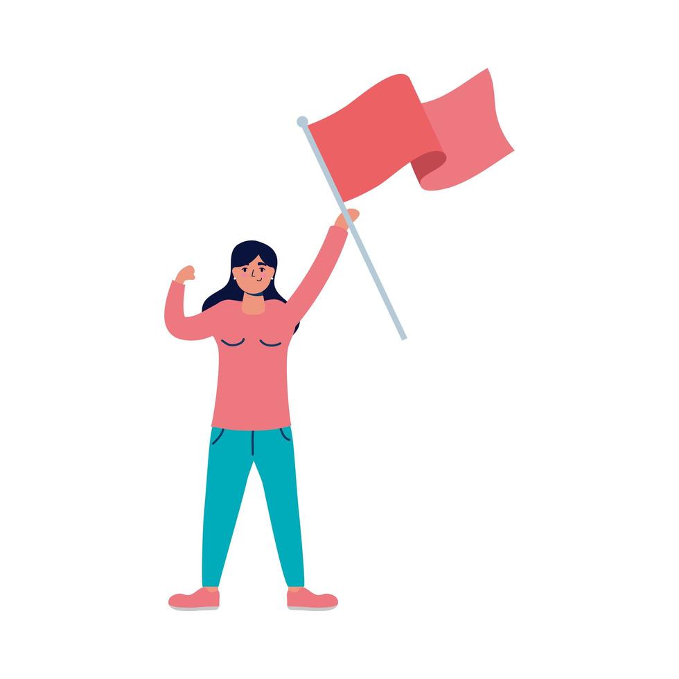 young woman protesting with flag vector