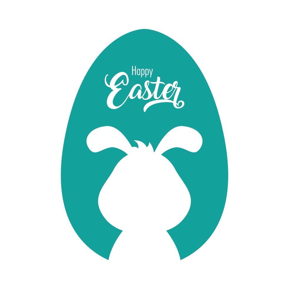 happy easter egg painted with rabbit silhouette vector