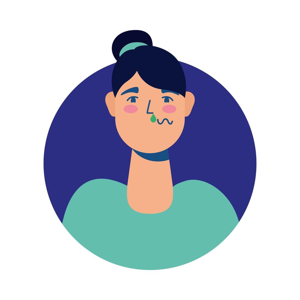 young woman sick avatar character vector