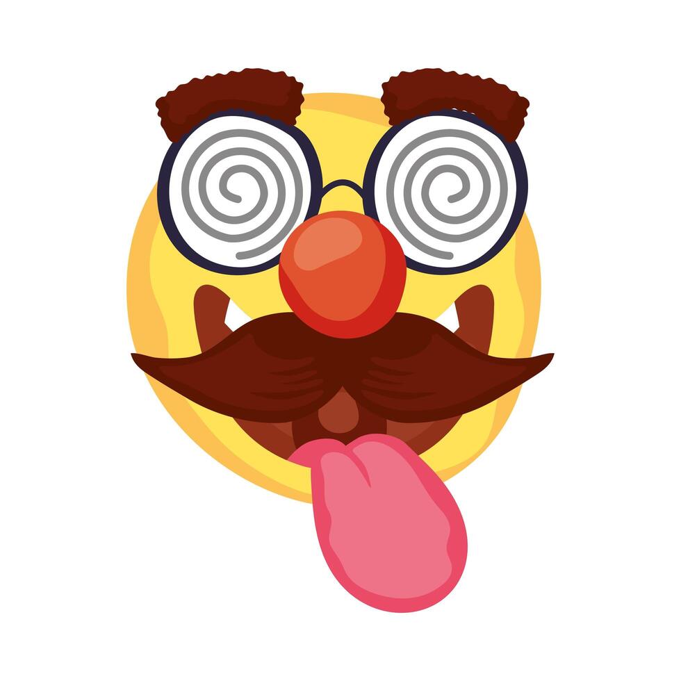 cara de emoji loco con bigote y gafas máscara día de los tontos vector