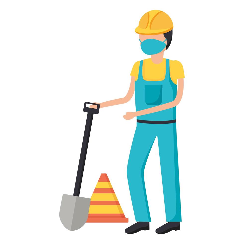 constructer man worker with medical mask vector design