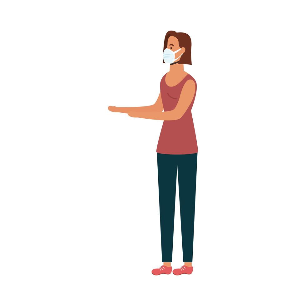 Woman with mask and open hands waiting vector design
