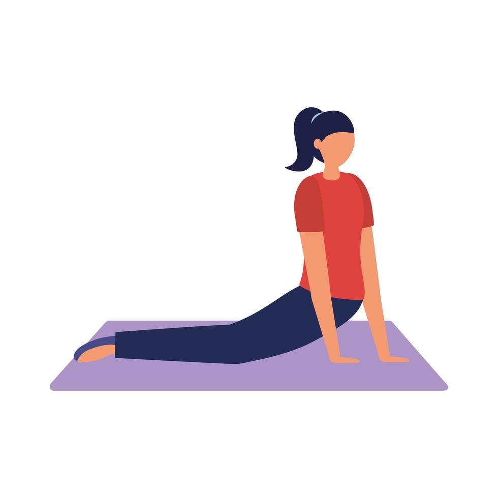 Woman doing yoga at mat vector design
