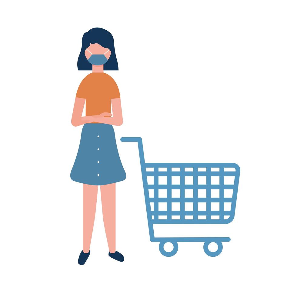 Woman with medical mask and shopping cart vector design