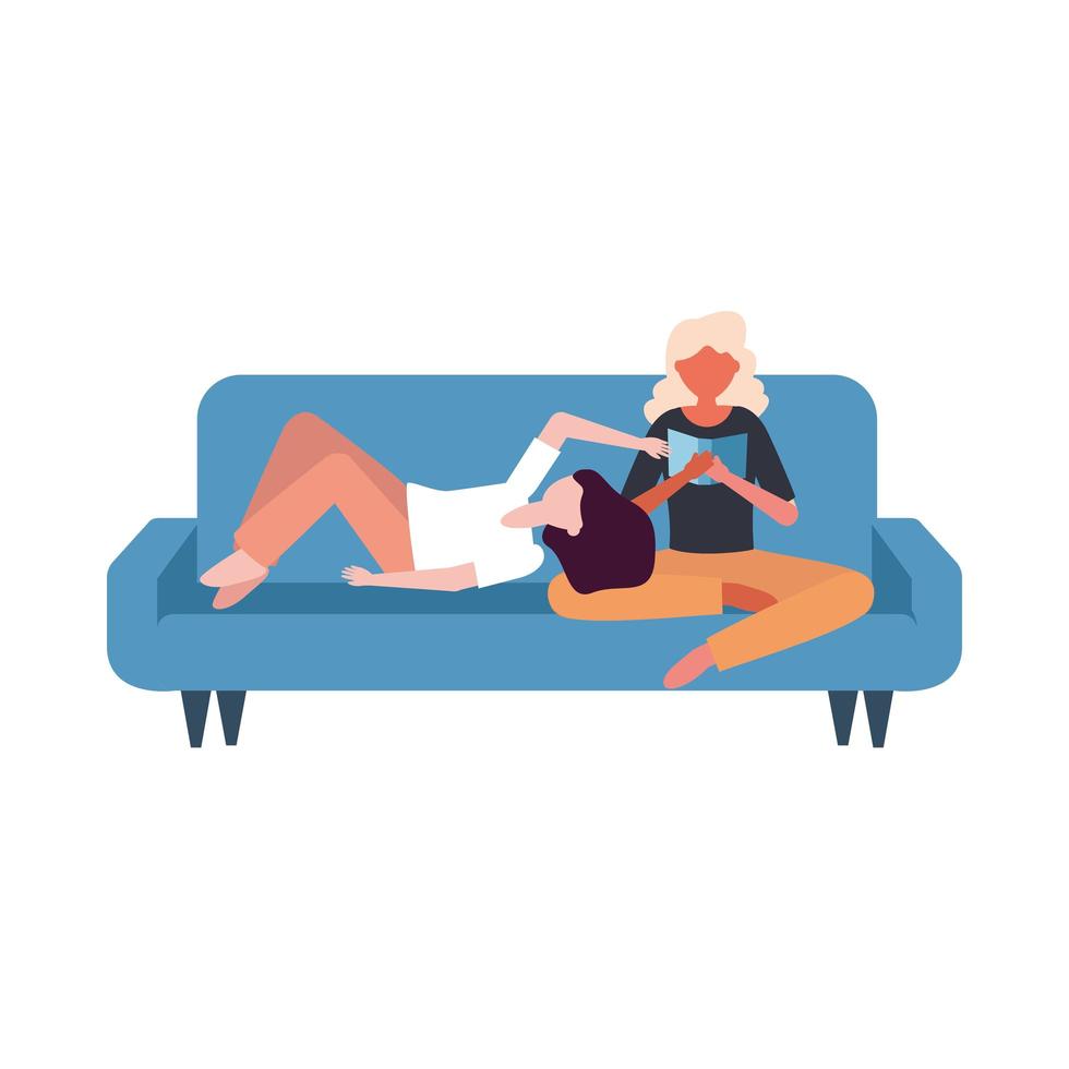 Avatars women on couch vector design