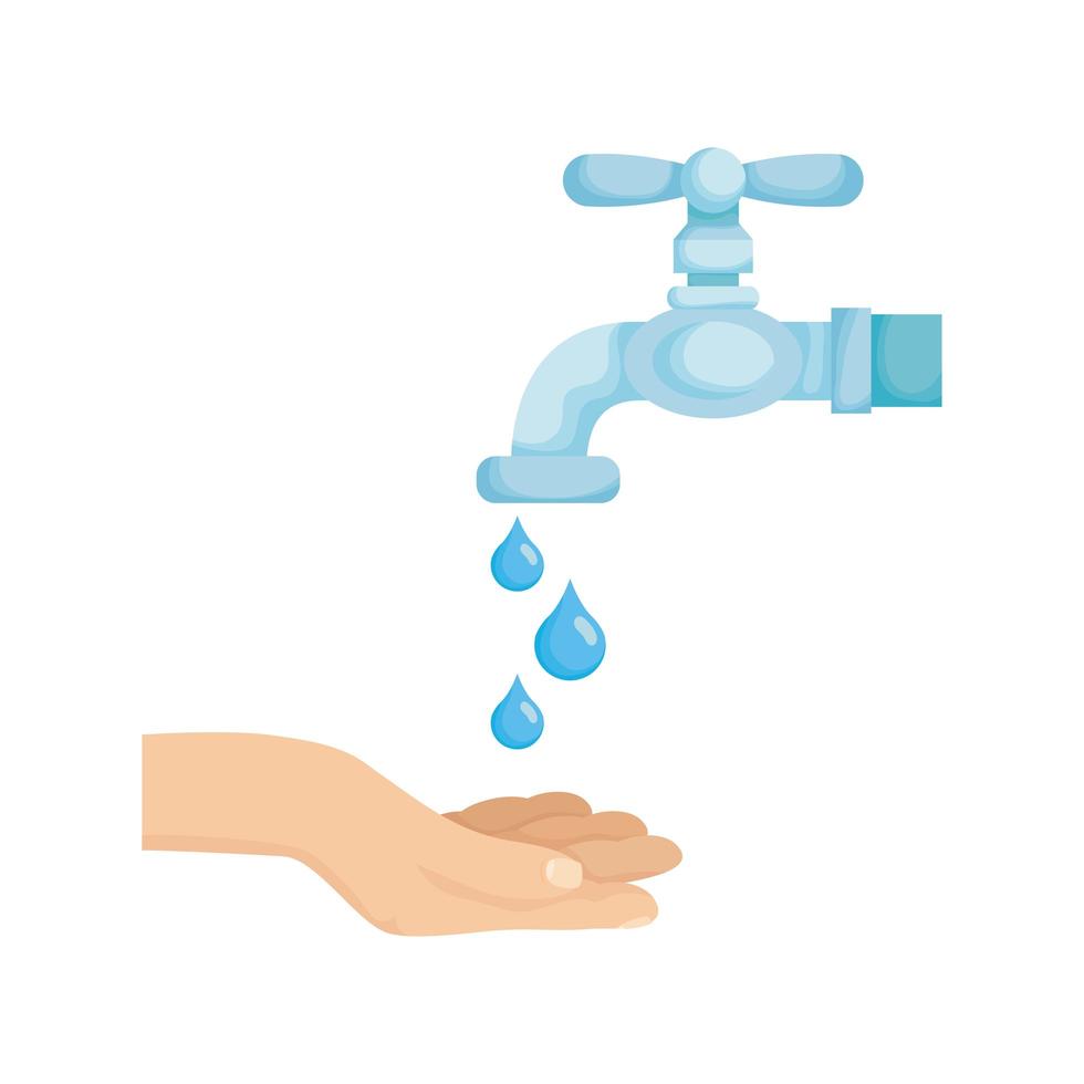 Hands washing under water tap vector design