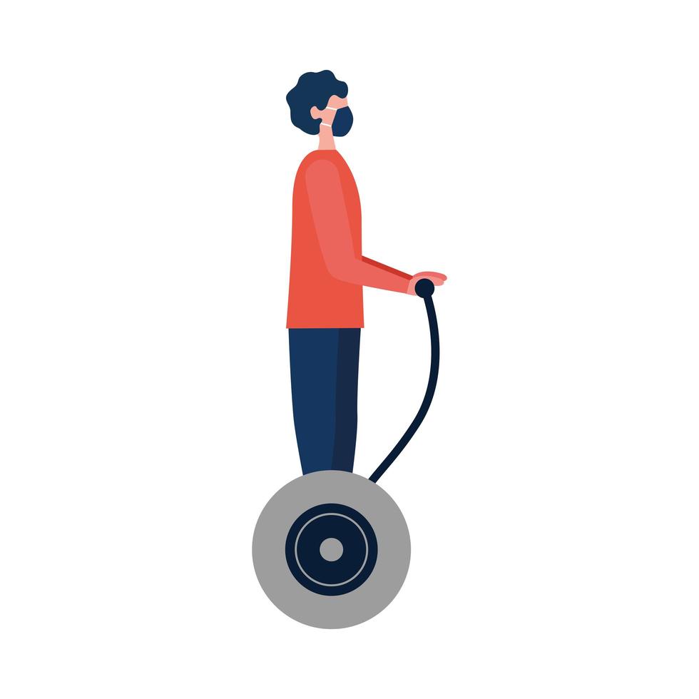 Man with medical mask on hoverboard vector design