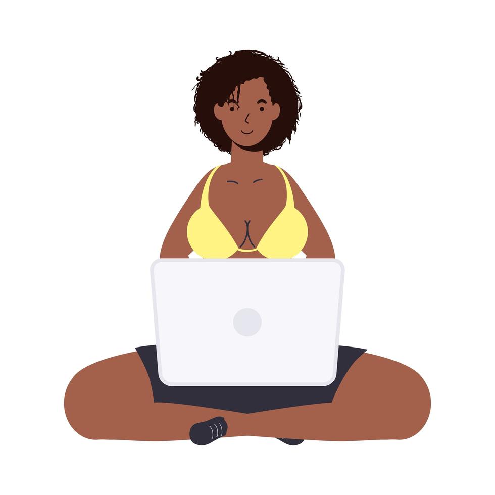 Girl cartoon with bikini and laptop vector design