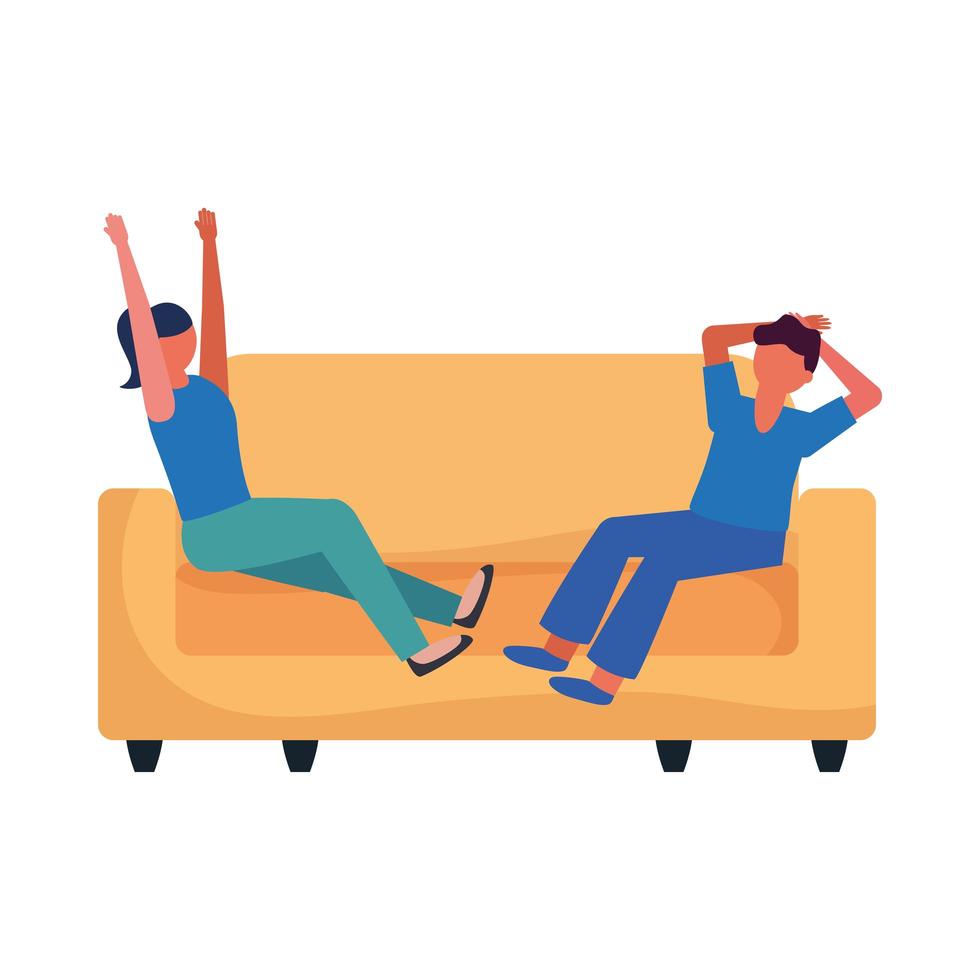 avatar de mujer y hombre en diseño vectorial de sofá vector