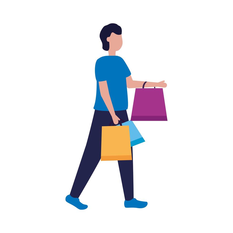 avatar de hombre con diseño de vector de bolsas de compras