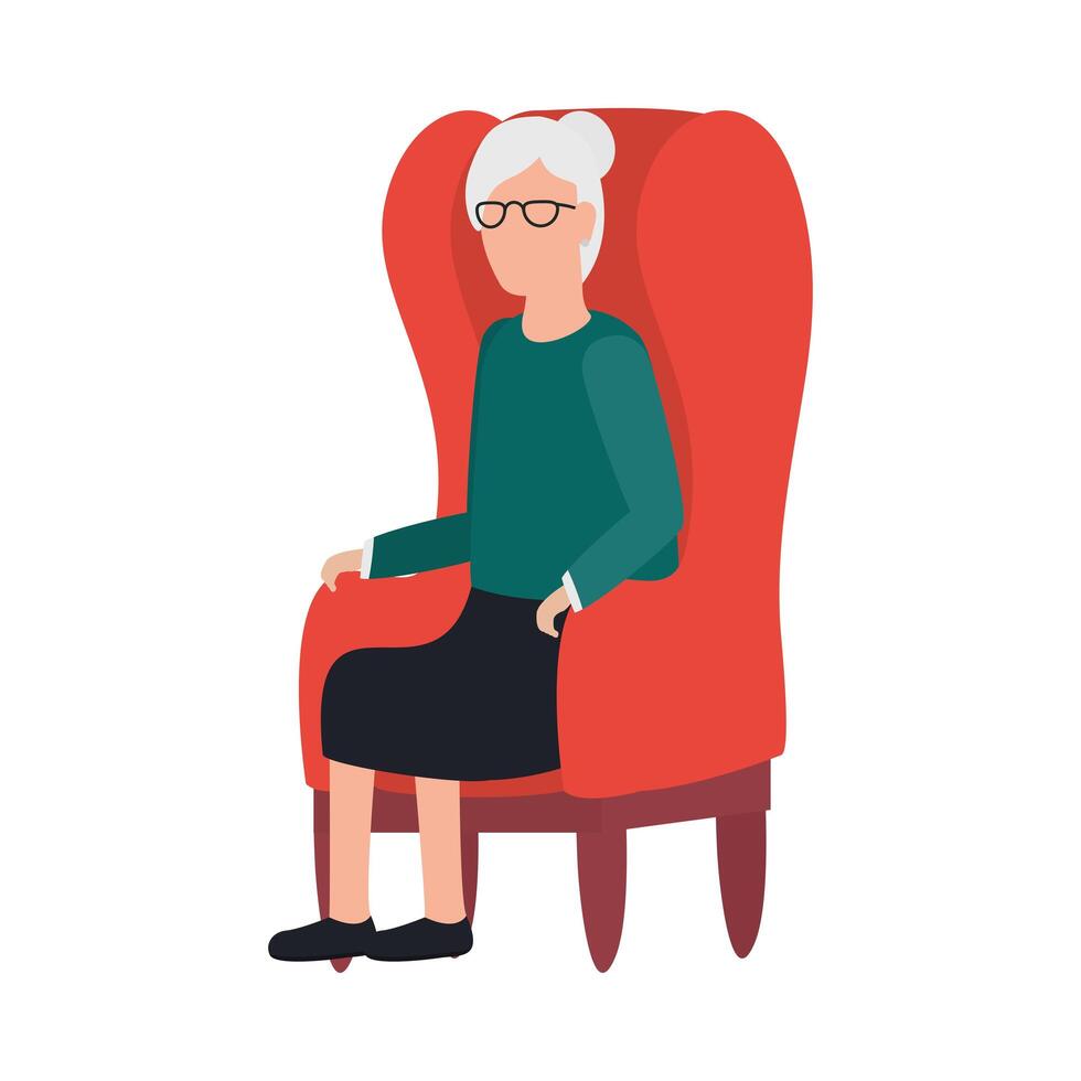 Grandmother avatar old woman on chair vector design