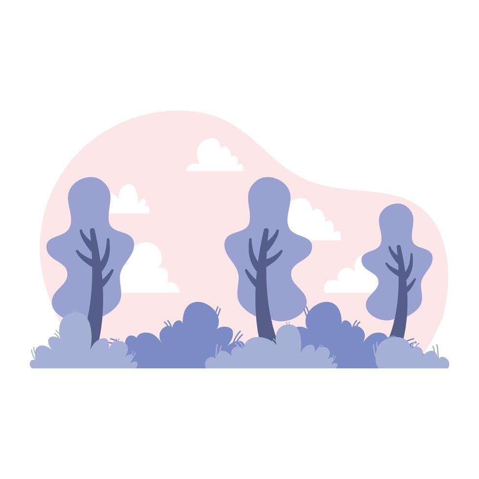 trees and bush nature scene vector