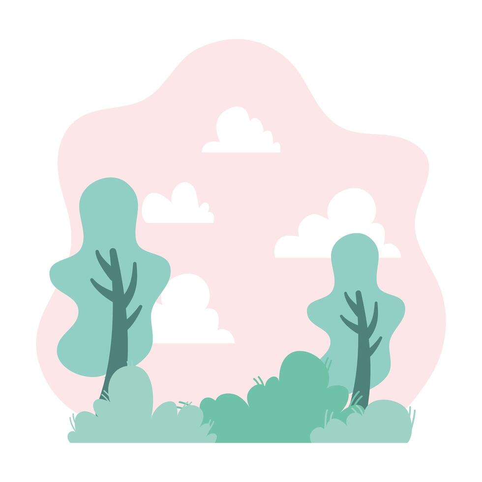 escena de la naturaleza de árboles y arbustos vector