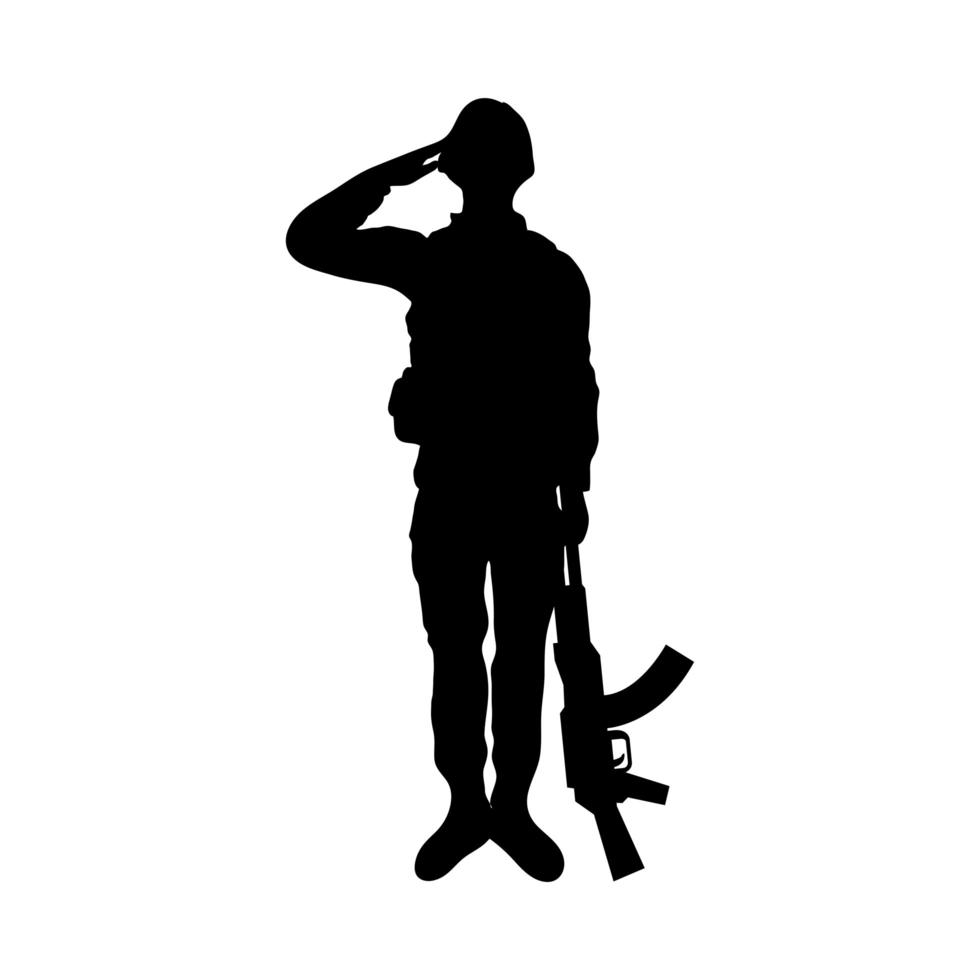 Silueta de soldado militar con rifle icono aislado vector