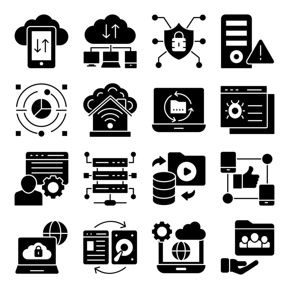 Pack of Cloud Data Transfer Glyph Icons vector