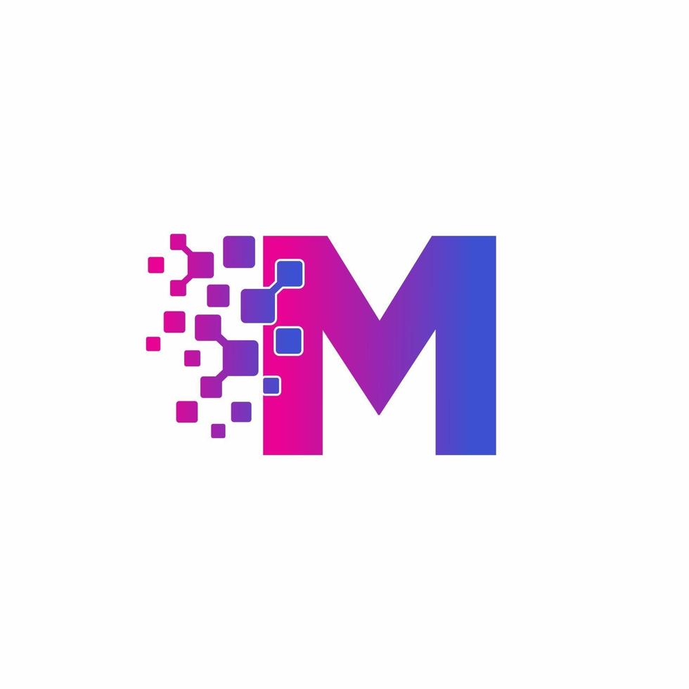 M Initial letter Digital Pixels Tech Logo Vector