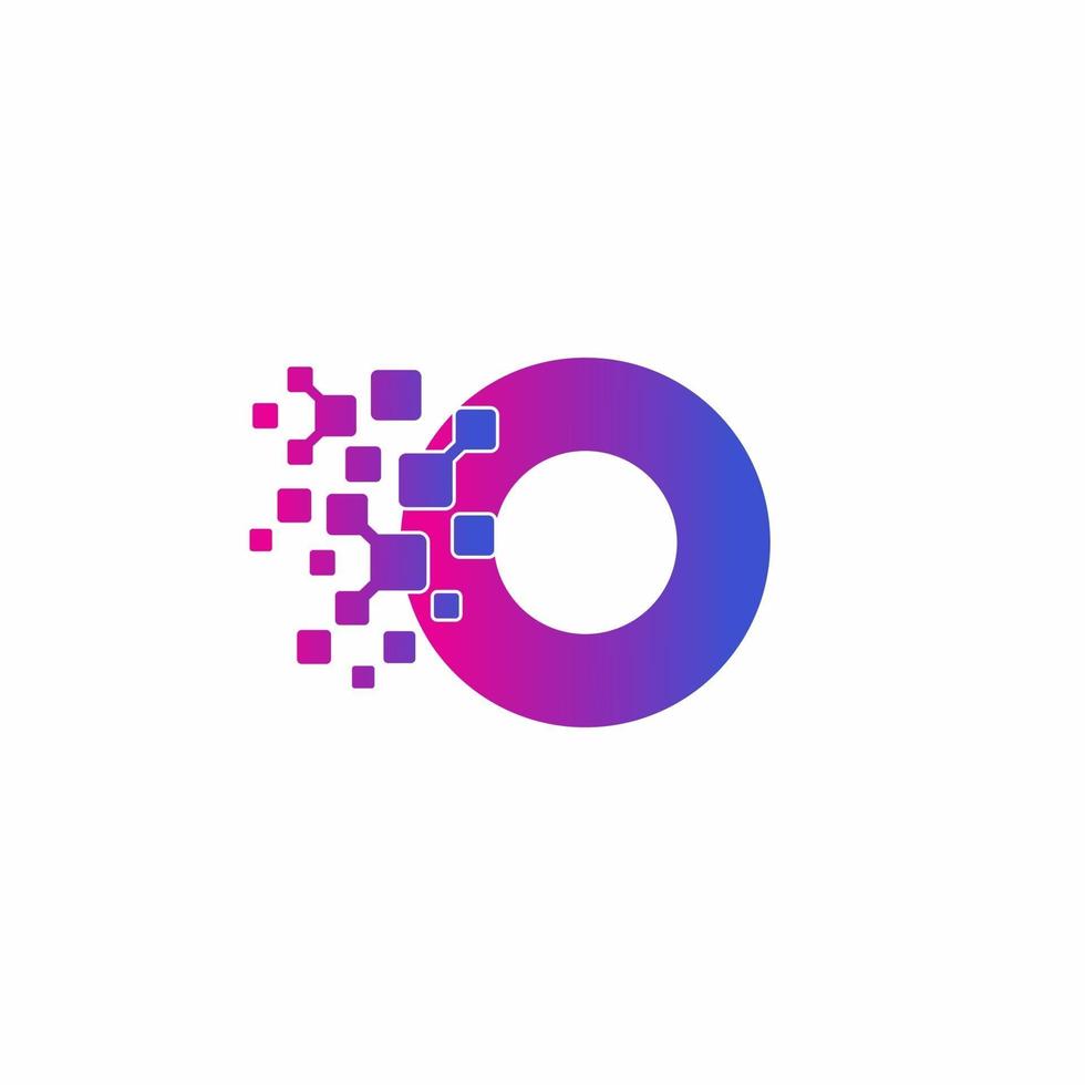 O Initial letter Digital Pixels Tech Logo Vector